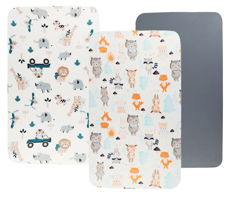 Tontukatu Bassinet Sheet Set 3 Pack (32" x 19") Compatible with Mika Micky, Baby Delight, Dream On Me Bassinet Mattress, Jersey Knit Ultra Soft Flexible for Baby Boys Girls,Elephant Tiger,Fox & Grey - Image 1